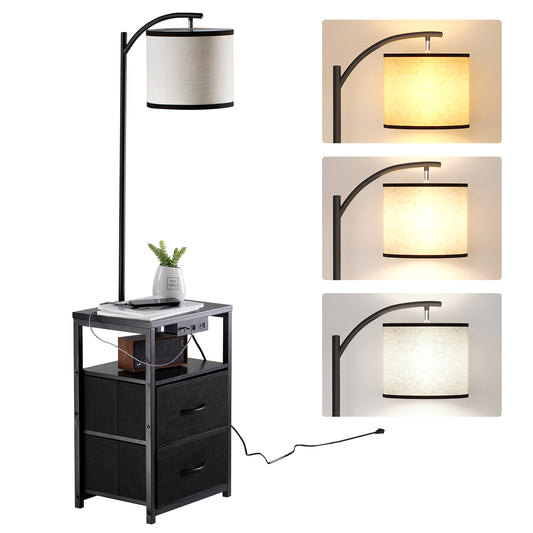 Floor Lamp with Table, Nightstand with Drawer,USB Port End Table Side Table & Reading Light - Black