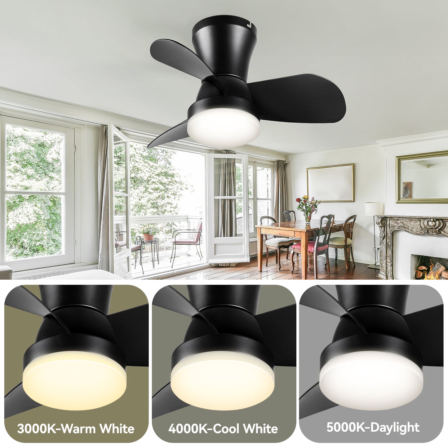 SUNMORY 22 inch Ceiling Fans with Lights and Remote, Low Profile Ceiling Fan for Bedroom/Kitchen/Dining Room/Patio, 6 Wind Speeds, Dimmable, White