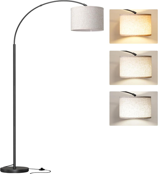 SUNMORY Arc Floor Lamp with 3 Color Temperature, Modern Floor Lamp with 9w A19 LED Bulb, 75″ Height Tall Lamp for Living Room with Hanging Drum Shade & Weighted Base. Arched Standing Lamp for Bedroom