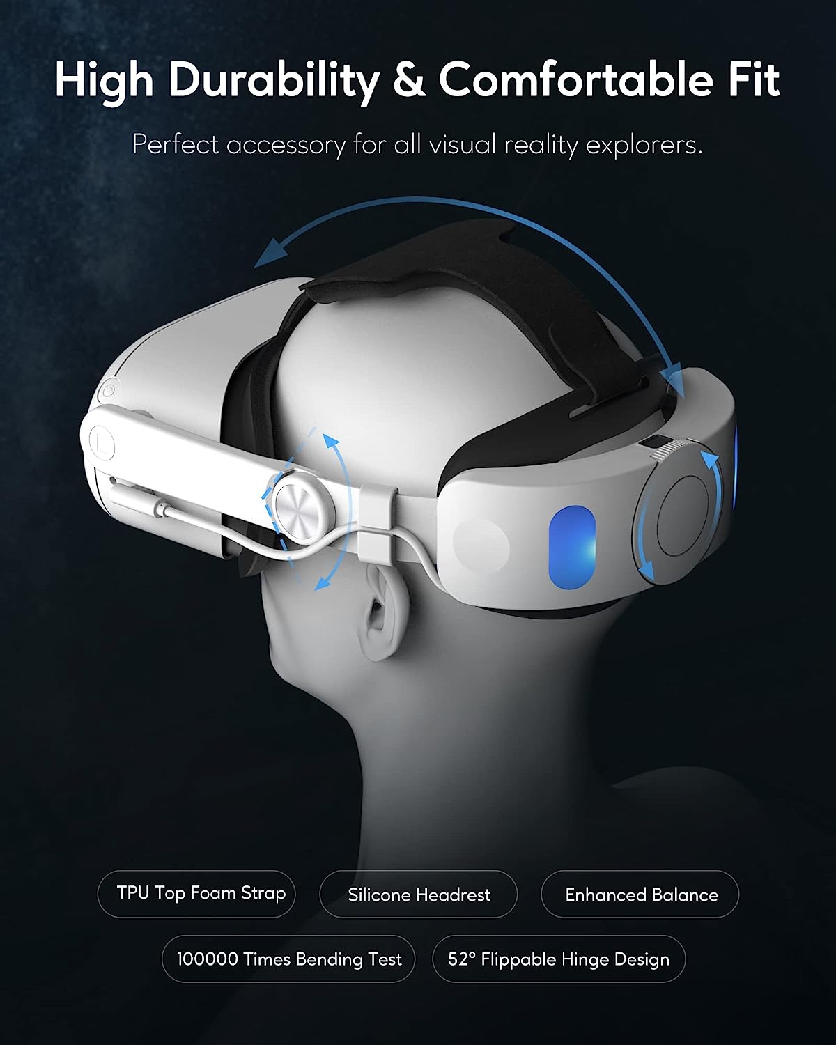 OQ2 Pro Elite Head Strap, VR Accessories Compatible with Oculus Quest 2, One-Click Release Function Design, 6000mah Battery with LED Display Screen, RGB Breathing Lights, Counter Balance