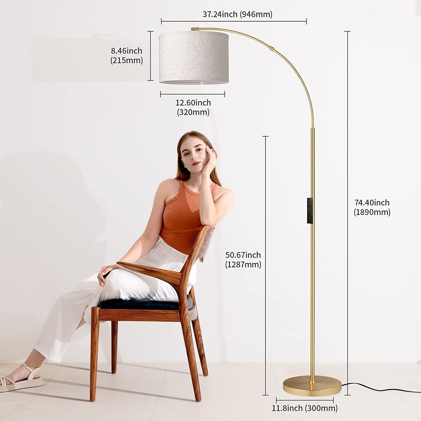 SUNMORY Arc Floor Lamp with Remote,Modern Floor Lamp with Stepless Dimmable Bulb,75″Height Tall Lamp for Living Room