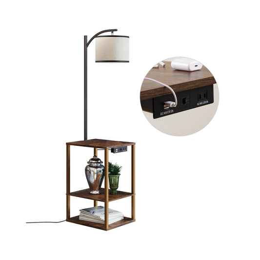 SUNMORY Floor Lamp with Table, Lamps for Living Room with USB Port, Attached End Table with Shelves, Brown