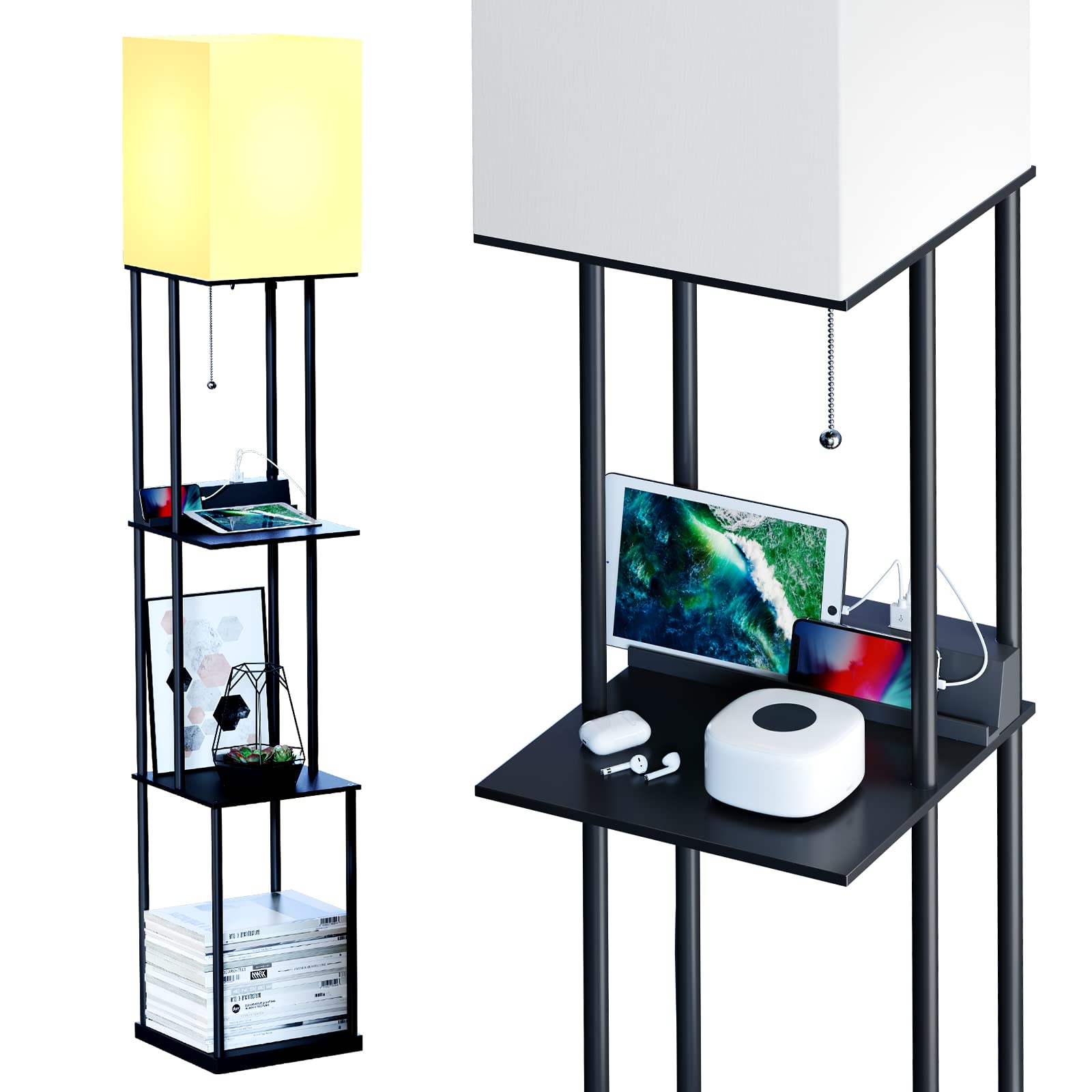 Iron shelf floor lamp usb 01