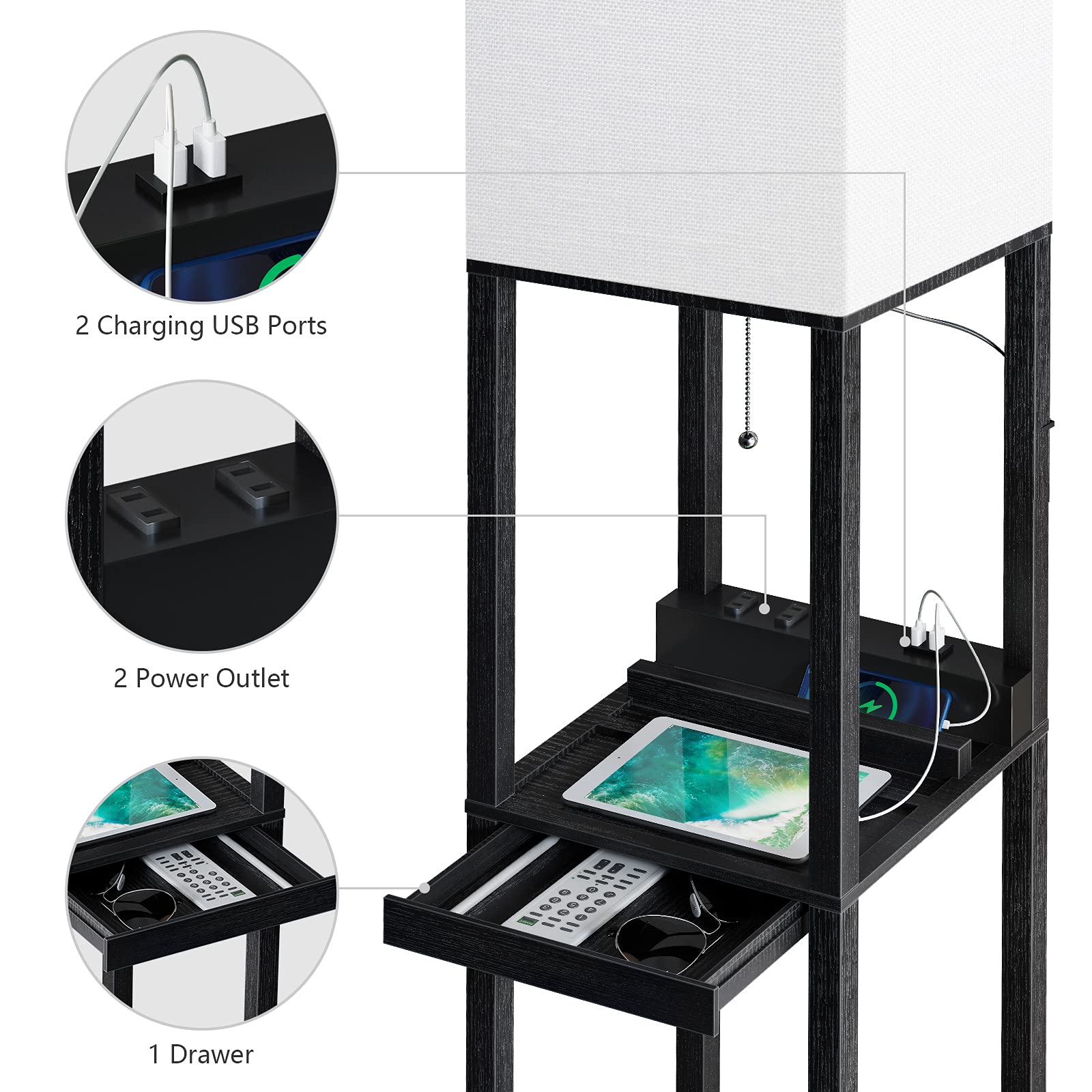 shelf floor lamp power outlet